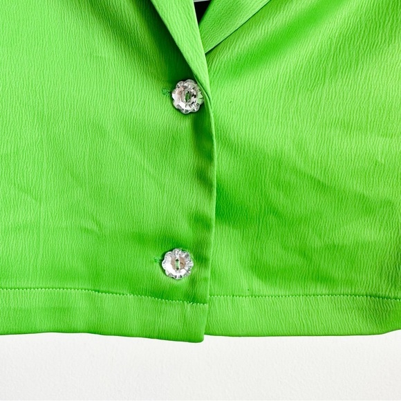 NWT Wayf lime green Roxbury Satin Crop Button-Up Shirt sz XS - Picture 4 of 7